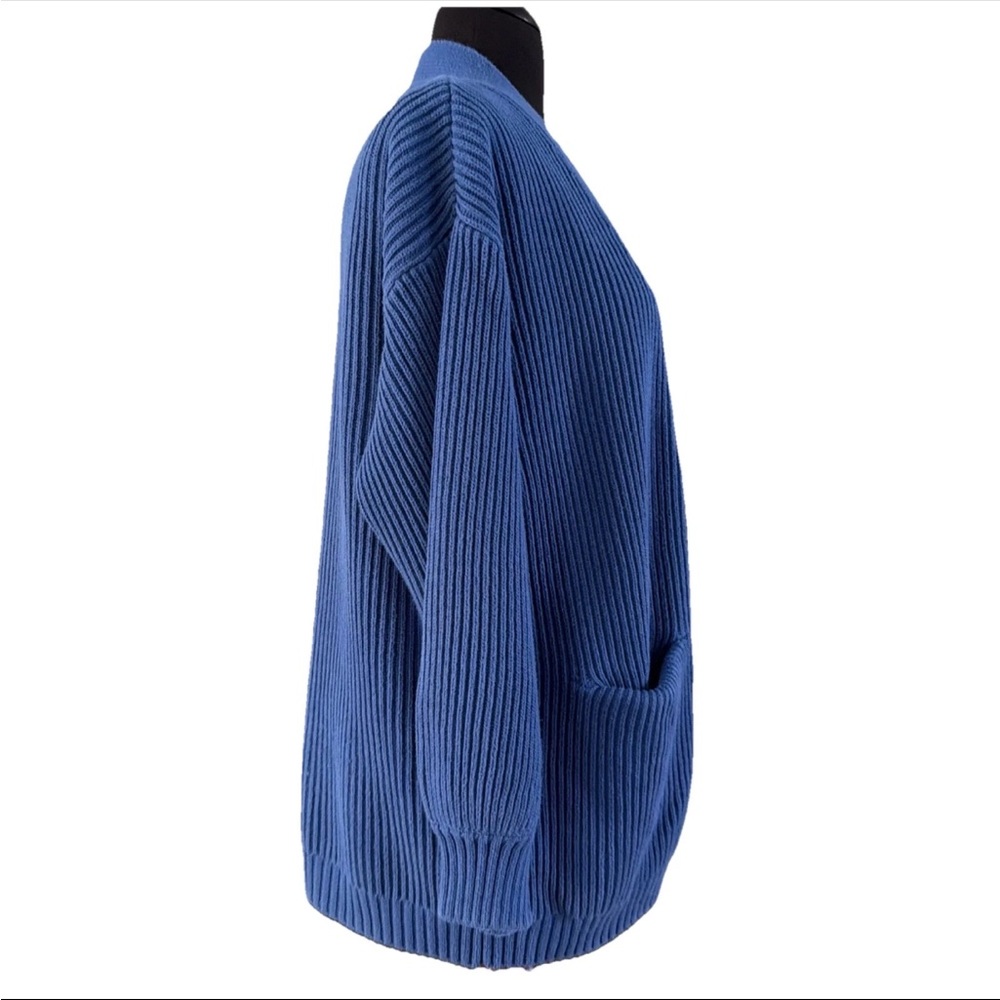 Quince Blue Ribbed Open-Front Cardigan - Picture 2 of 12